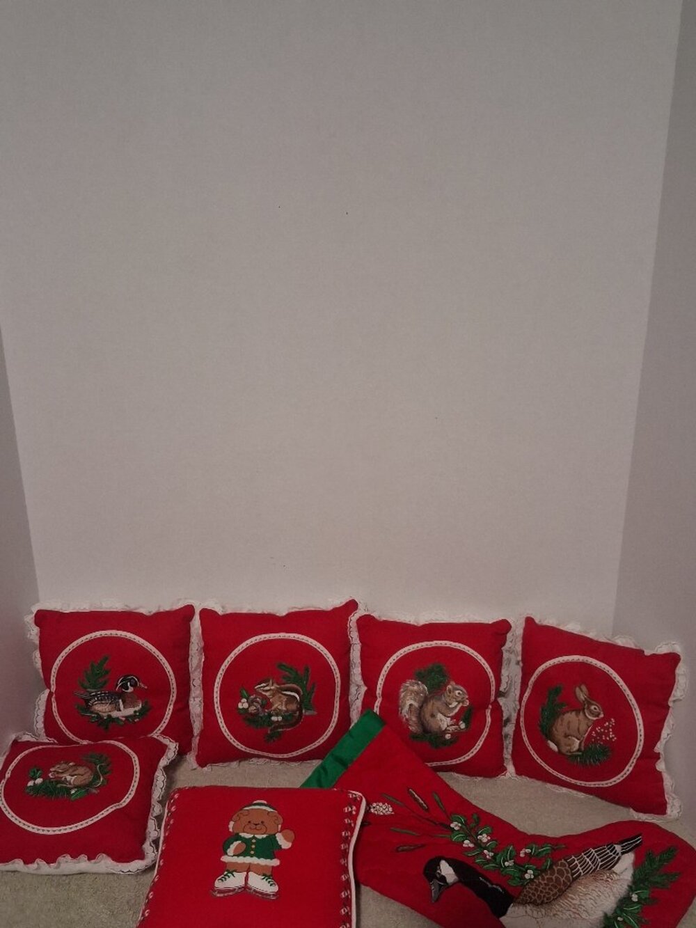 6 VTG Mini 7" Christmas Pillows Country Cabin Handmade Woodland Creatures